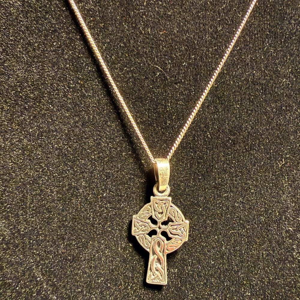 Vintage Celtic Cross Pendant and Chain Sterling Silver 925 Necklace